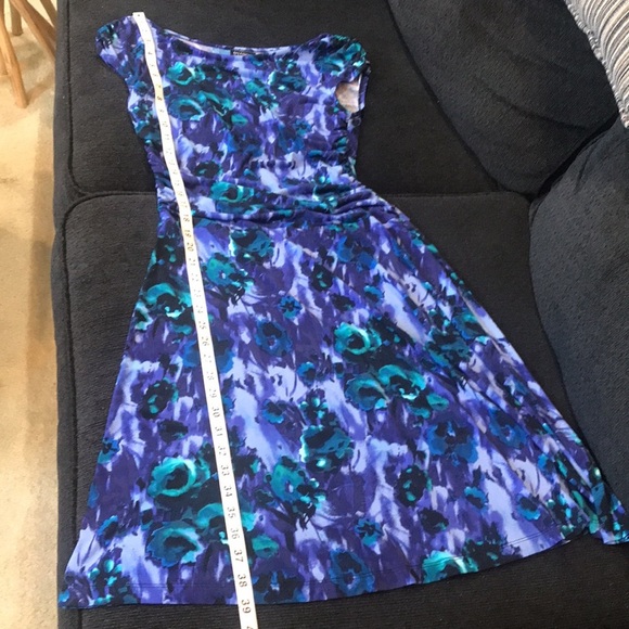 Enfocus Studio Purple Floral Ruched Waist/Shoulder Fit & Flare Midi Dress-Size 8 - Picture 13 of 13